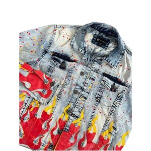 Waimea Jean Jacket Small Mens Urban Streetwear Art Denim Graffiti Flames Graphic